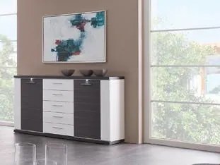 Široká komoda Caracas typ 21, grafit/biely lesk, s osvetlením