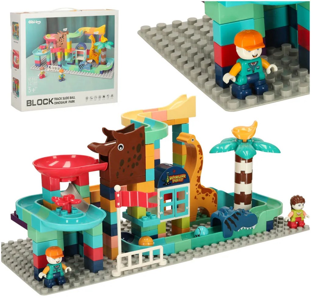KIK Stavebné bloky guľôčková dráha 147 dielov - Dinosaur Park, kreatívne kocky 3+ - BIBI-INN