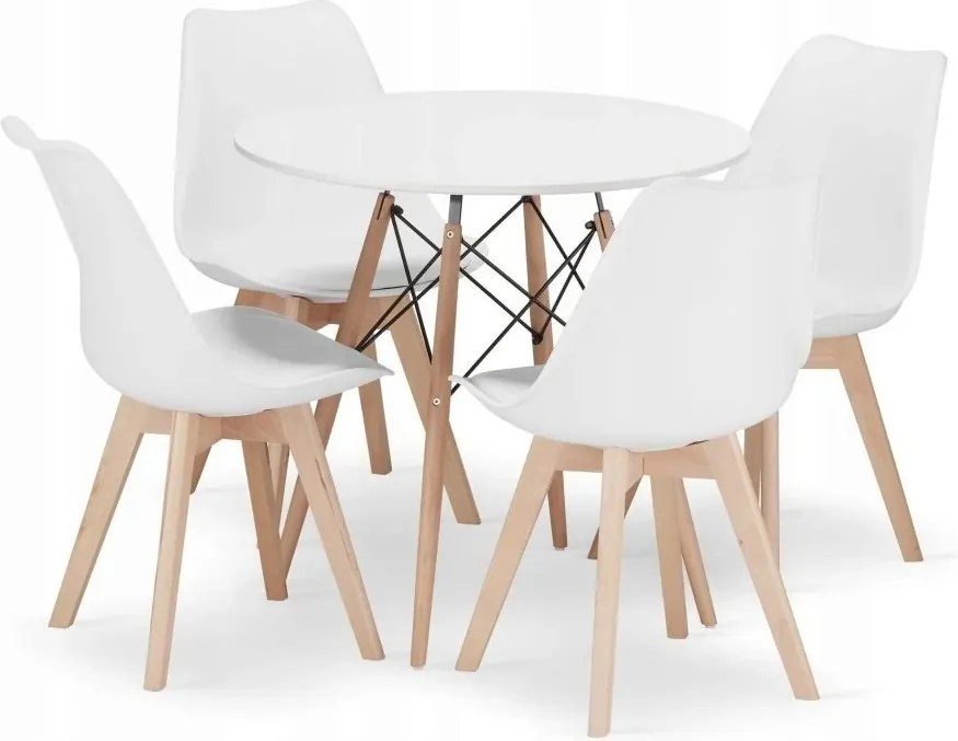 Jedálenská zostava TODI 80cm okrúhly stolový set biely+ 4 stoličky MARK sivé Farba: Biela