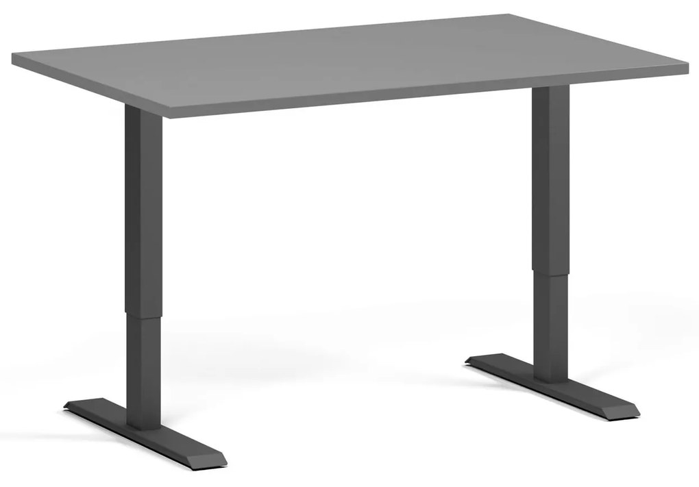 Výškovo nastaviteľný stôl, 120x80 cm, 2 motory, čierna podnož, grafit