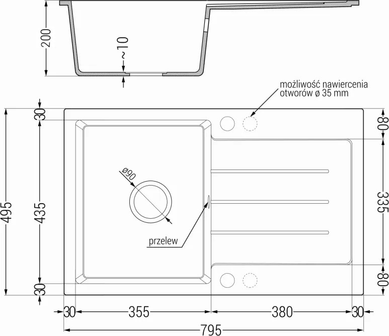 Mexen Bruno, 1-komorový granitový drez 795x495x200 mm a drezová batéria Elia, šedá, 6513-71-670101-71