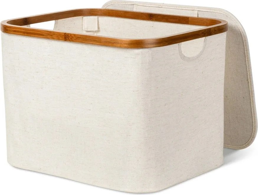 Krémový látkový úložný box s vekom 40,5x33x30 cm Bamboo/Linen – Bigso