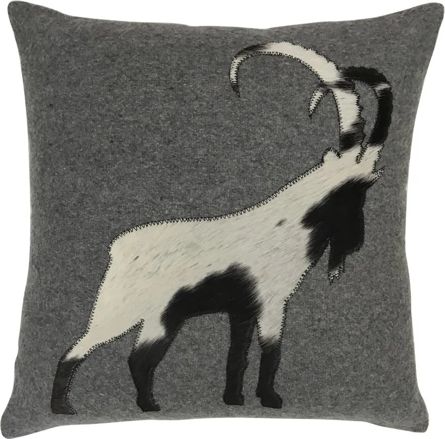 Vlnený šedý vankúš s kamzíkom z hovädzej kože - 45 * 45 * 10cm