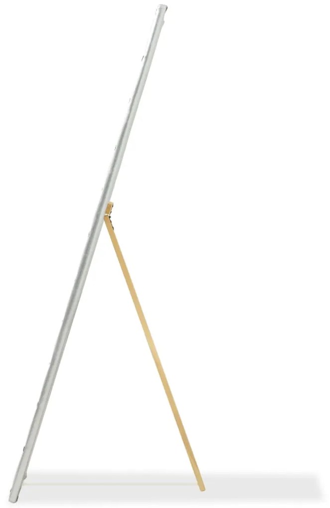 vidaXL Stojace zrkadlo z umelej kože 30x150 cm lesklé strieborné