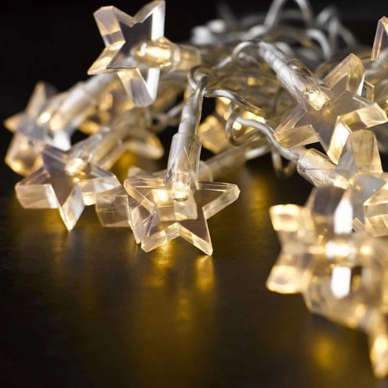 DECOLED Dekoratívny LED reťaz s hviezdičkami, 10,5 m, teplá biela, 70 diód, priehľadný kábel, IP20 – do interiéru, predlžovací
