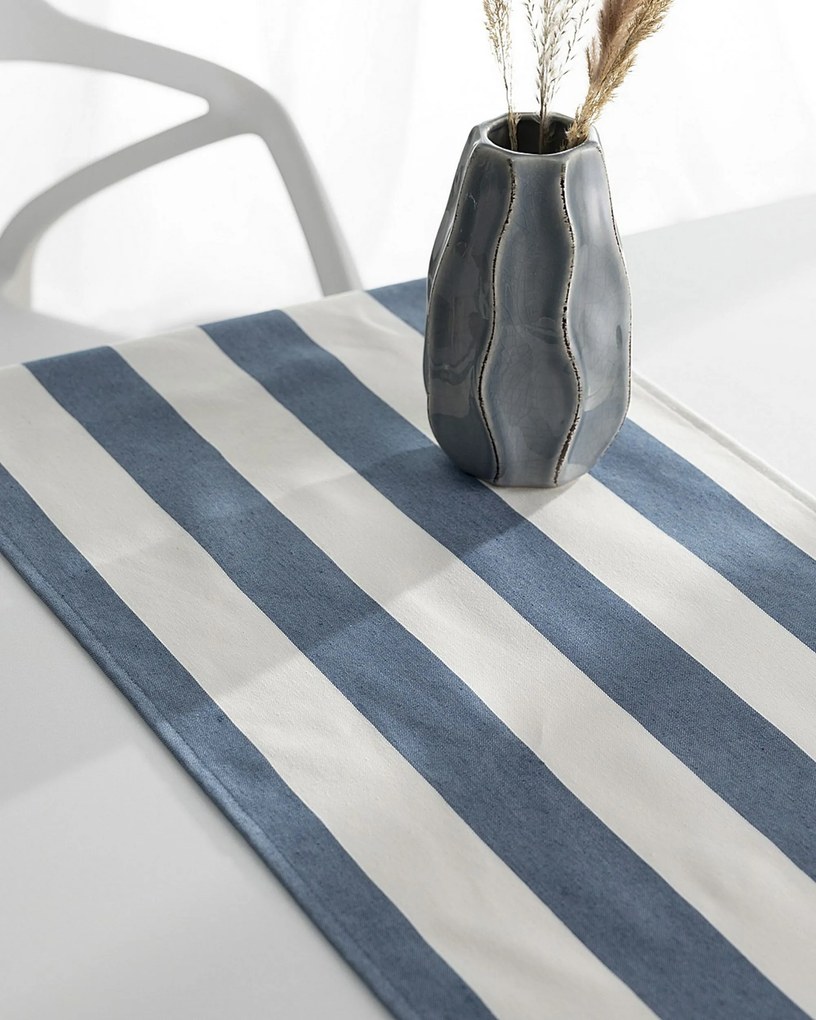 Bežec s volánom 40x160 cm farba produktu modrá látka vzorované
