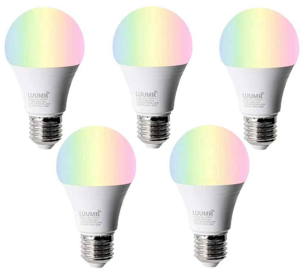Sada 5 ks Inteligentné LED žiarovky E27 A60 matné RGBW 9W 806lm 2700-6500K