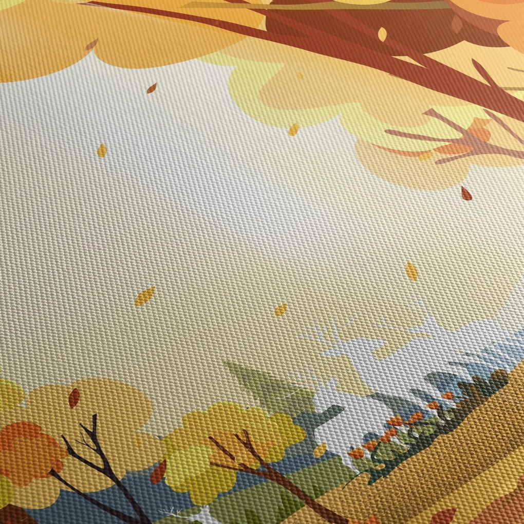 Obraz - Jesenná krajina, ilustrácie (s hodinami) (90x30 cm)