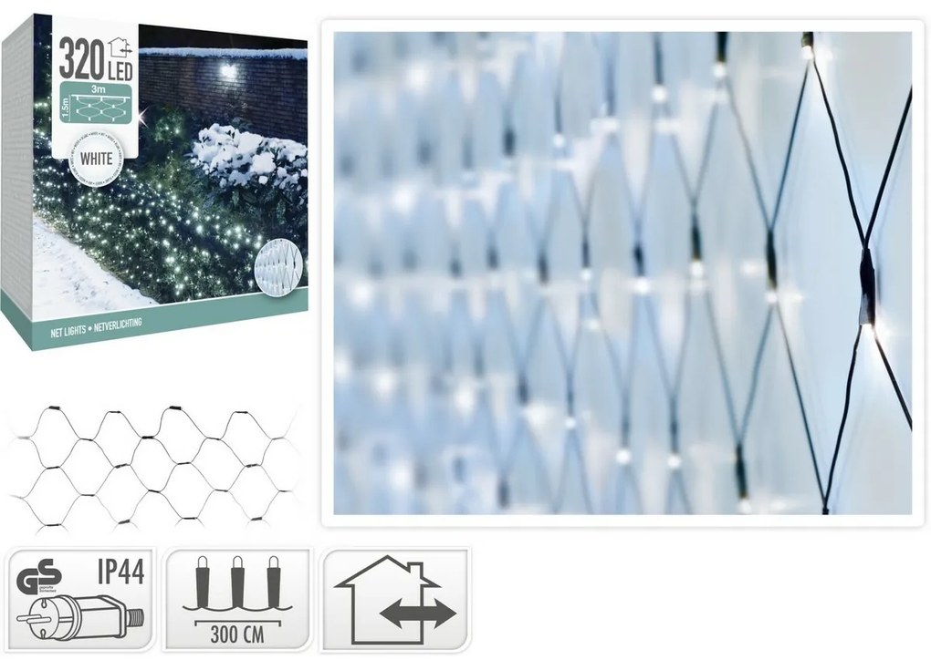 Vonkajšia svetelná sieť, 300x150cm, 320 LED, studená biela, IP44, 3 m