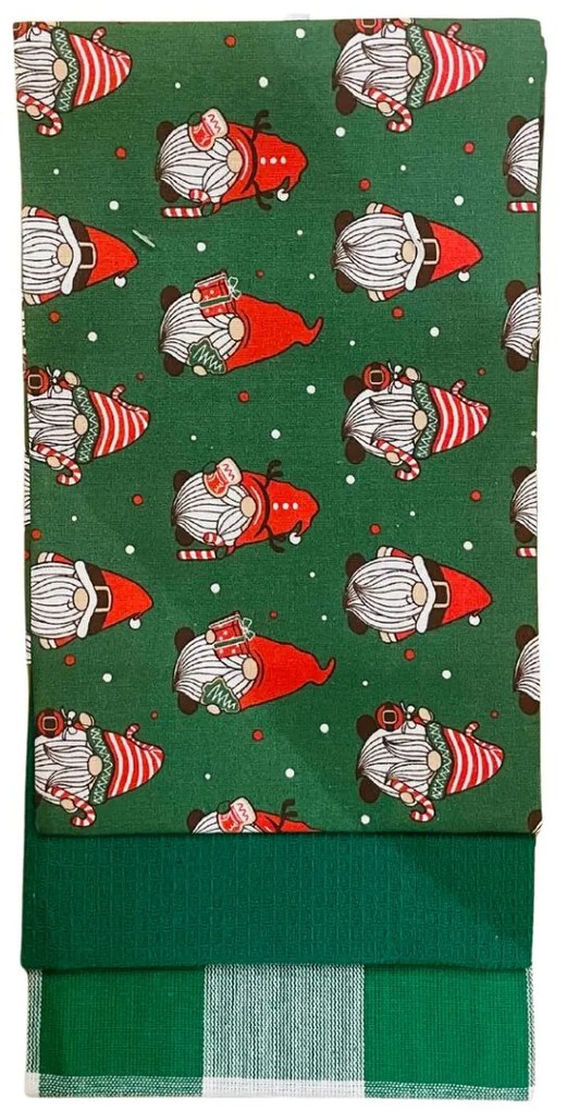 Bavlnené utierky na riad Vianočné Škriatkovia zelený  45x70cm 3ks TiaHome