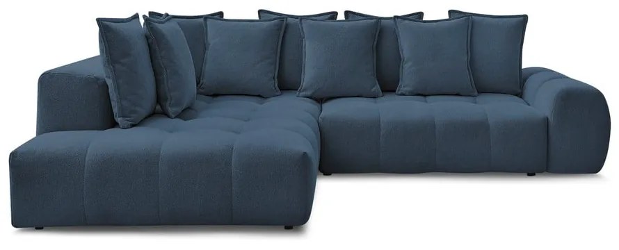 Tmavomodrá ženilková rozkladacia/s úložným priestorom rohová pohovka (ľavý roh/do L) Everest – Bobochic Paris