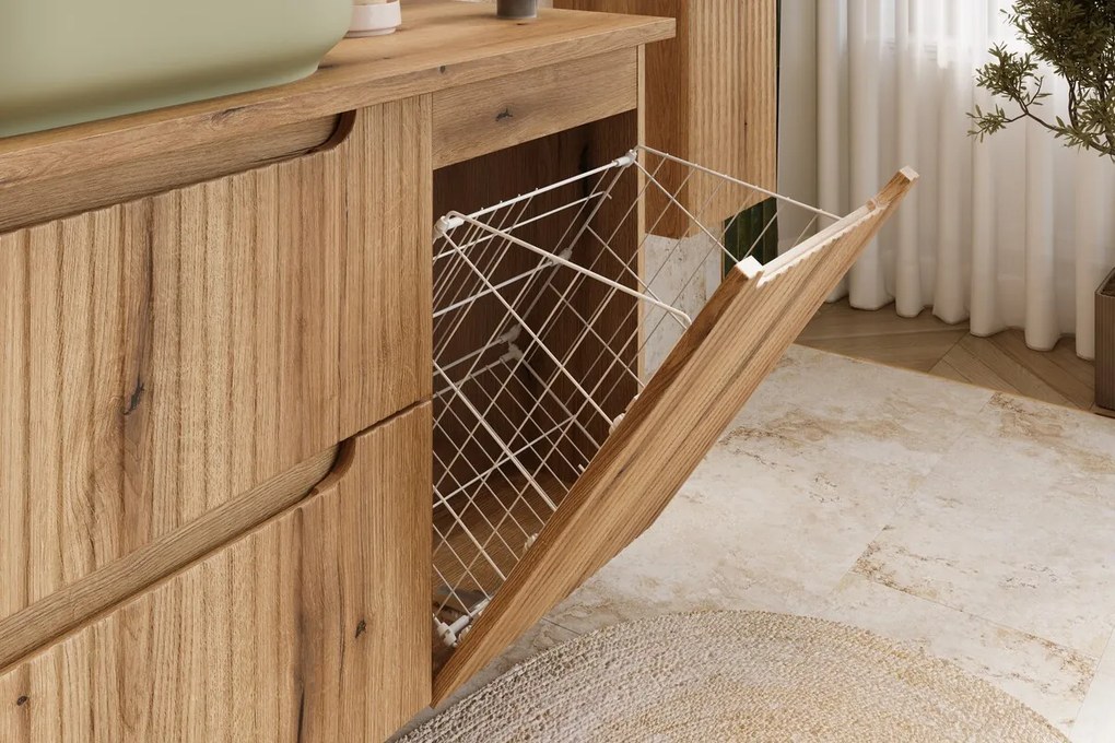 Závěsná umyvadlová skříňka Nova 81-40-39-1DK s košem na prádlo dub coast evoke