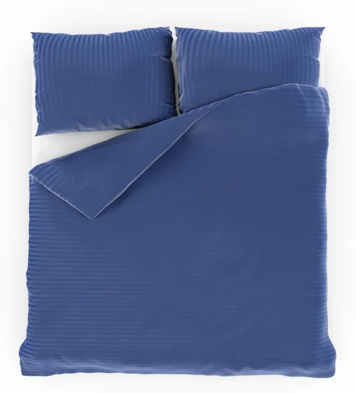 Posteľné saténové obliečky s prúžkom 220x200, 2x70x90cm Modré