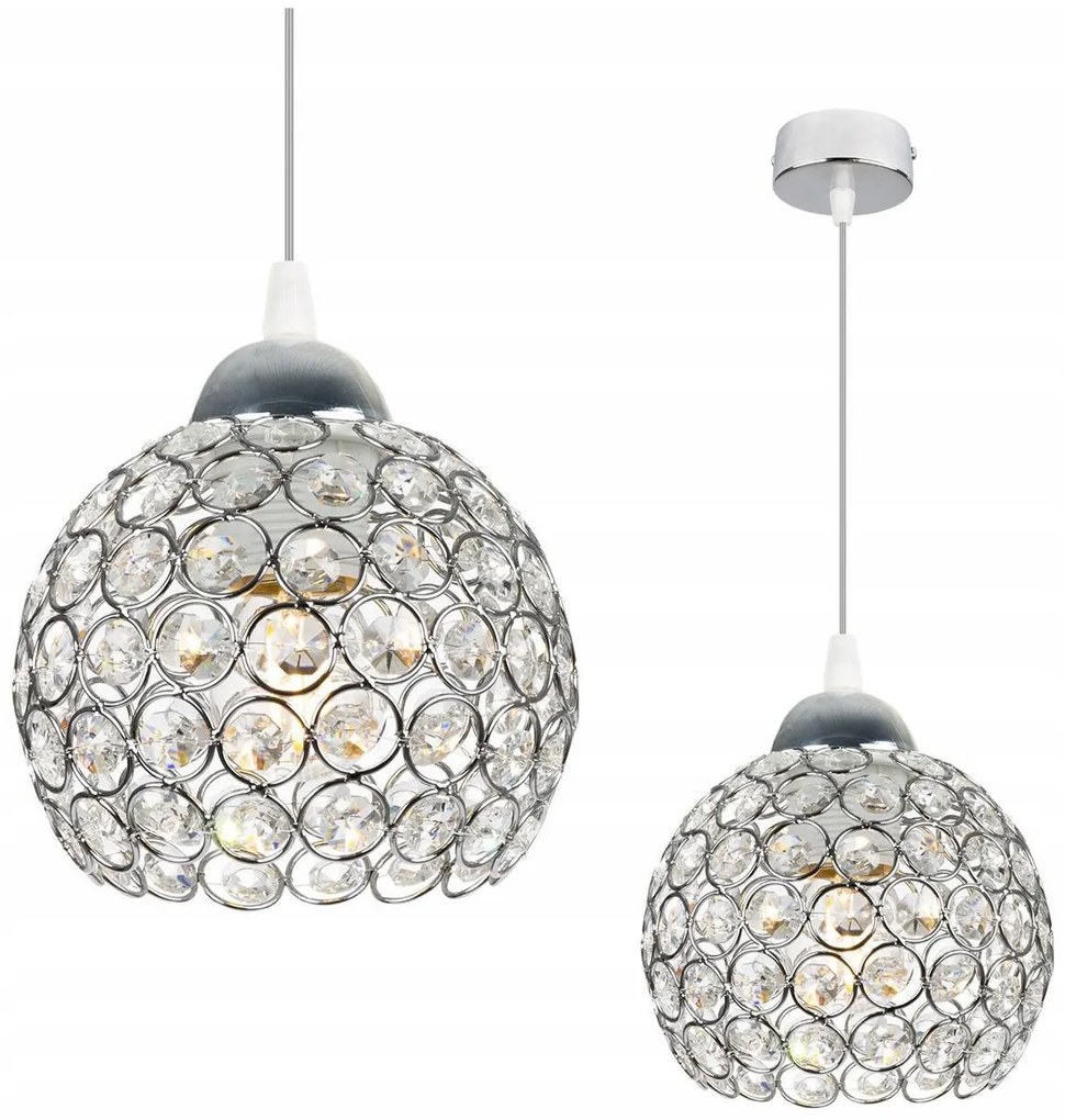 Závesné svietidlo Crystal, 1x strieborné krištáľové tienidlo, ch