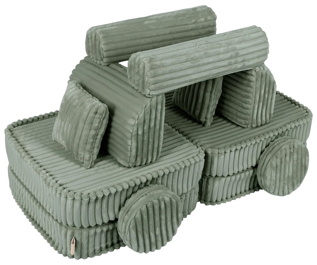 MeowBaby® Churros detská pohovka Plus, Olive Sage Green