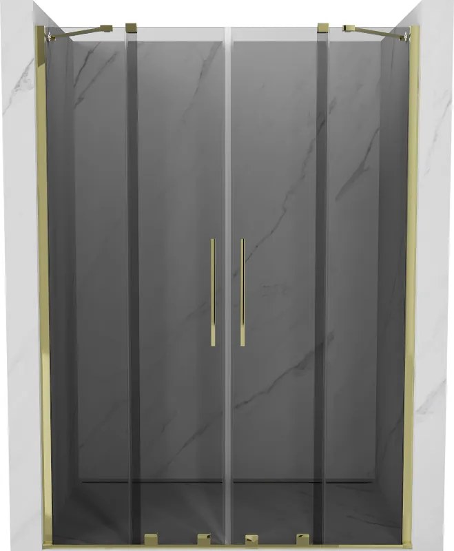 Mexen Velar Duo, posuvné sprchové dvere do otvoru 160 cm, 8mm šedé sklo, zlatá lesklá, 871-160-000-42-50