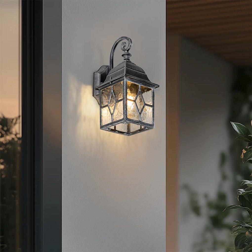 Romantická vonkajšia nástenná lampa starožitné striebro - London
