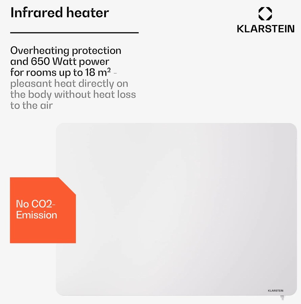 Klarstein Wonderbeam 650 Hybride Infračervený ohrievač 60 x 84 cm 650 W Týždenný časovač Diaľkové ovládanie