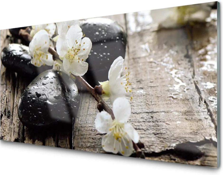 Skleněný obraz Květiny kameny zen