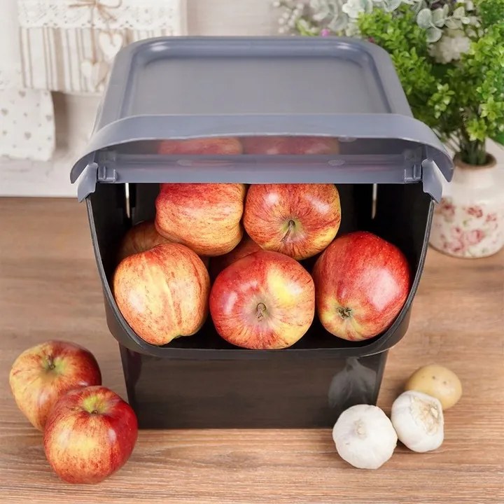 Úložný box na zemiaky a cibuľu s vetraním, VEGBOX sivý (14l - 10kg zemiakov)