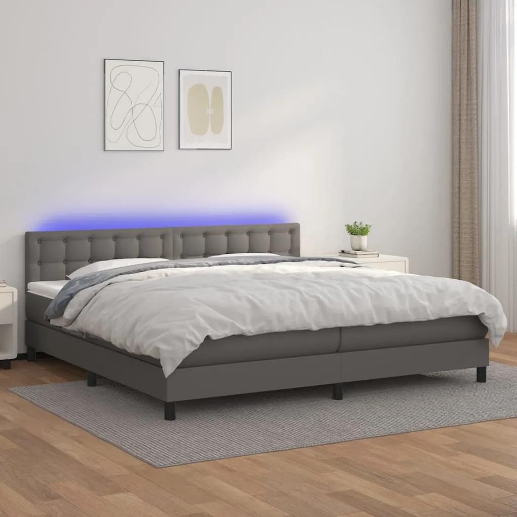 Boxspring posteľ s matracom a LED sivá 200x200 cm umelá koža 3134247
