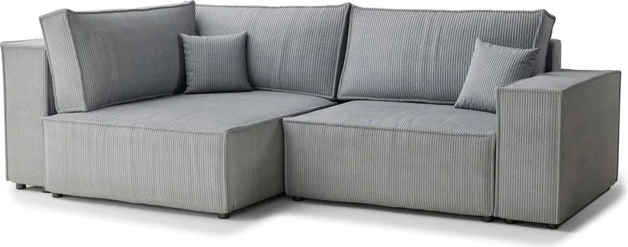 Sivá menčestrová rozkladacia/s úložným priestorom rohová pohovka (ľavý roh/do L) Tonga – Maison de Rêve