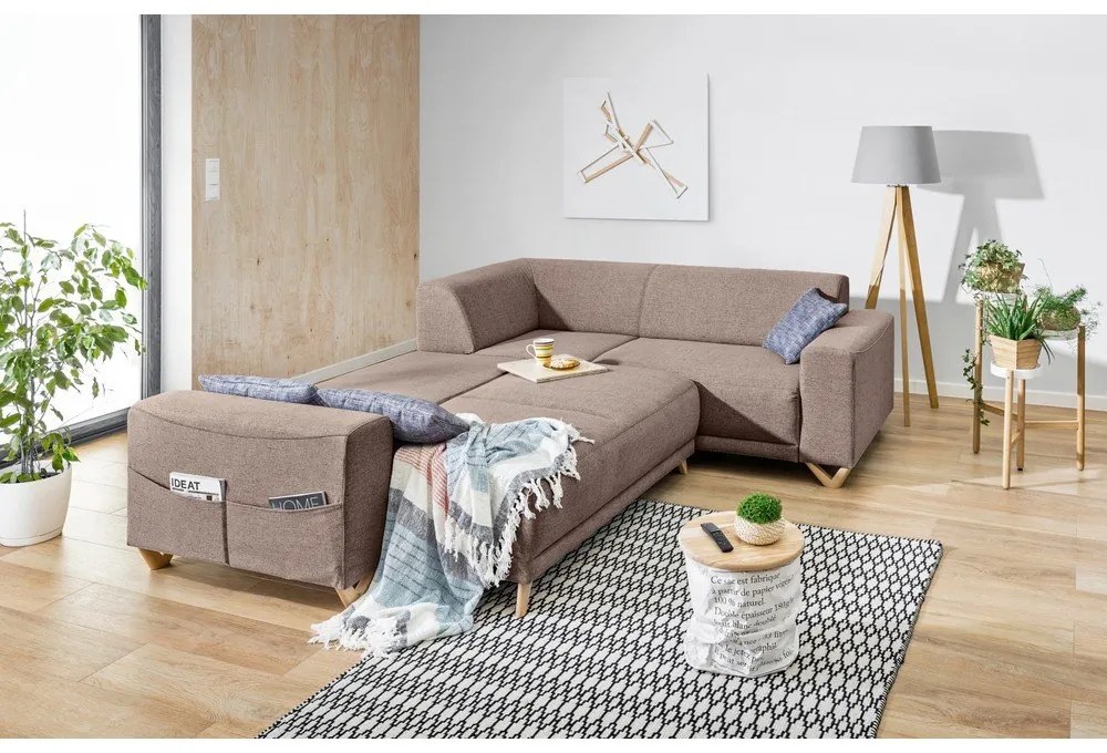 Hnedá rozkladacia/s úložným priestorom rohová pohovka (pravý roh/do L) Classy Sophie – Miuform