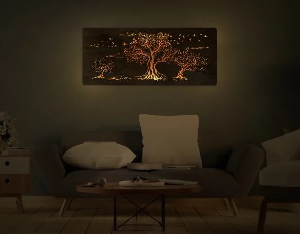 Obraz troch stromov s led podsvietením na batériu