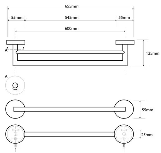 SAPHO XS403 X-Steel dvojitý držiak na uteráky 65,5cm, brúsená nehrdzavejúca oceľ