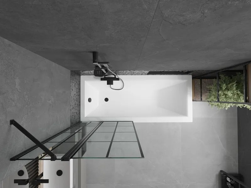 Mexen Flip, 1-krídlová vaňová zástena 80 x 150 cm, 6 mm číre sklo-čierny vzor, čierny profil, 894-080-101-70-77