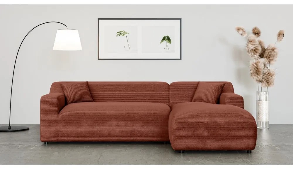 Menčestrová rohová pohovka v tehlovej farbe (pravý roh/s leňoškou) Martin – Ropez