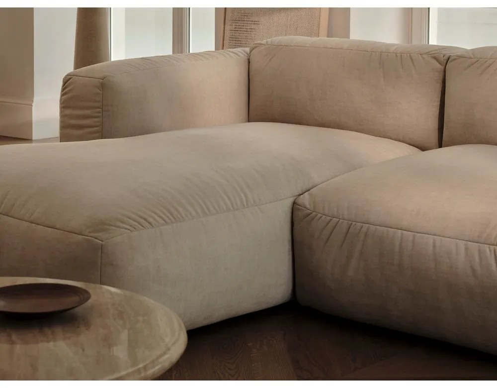 Béžový zamatový modul pohovky (stredový diel) Martina – Micadoni