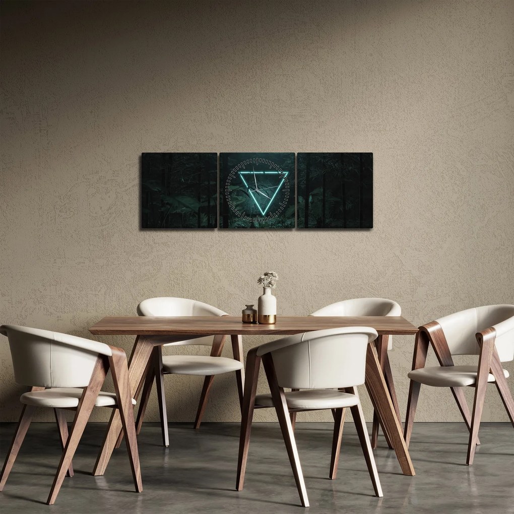 Obraz - Neónový trojuholník v jungli (s hodinami) (90x30 cm)