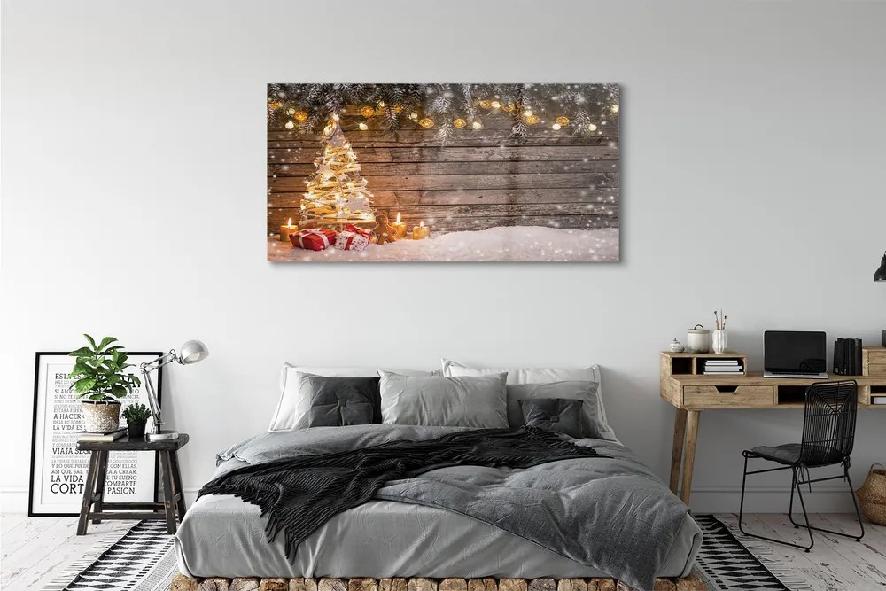 Obraz na akrylátovom skle Vianočný strom dekorácie sneh 140x70 cm