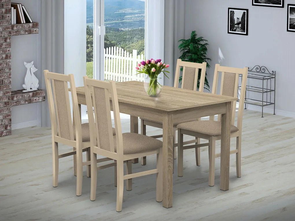 Nabytekmorava Jedálenský set Brooklyn pre 4 osoby, stôl 140x80 cm farba lamina: orech 729, čalúnenie vo farbe: SCALA šedá 92