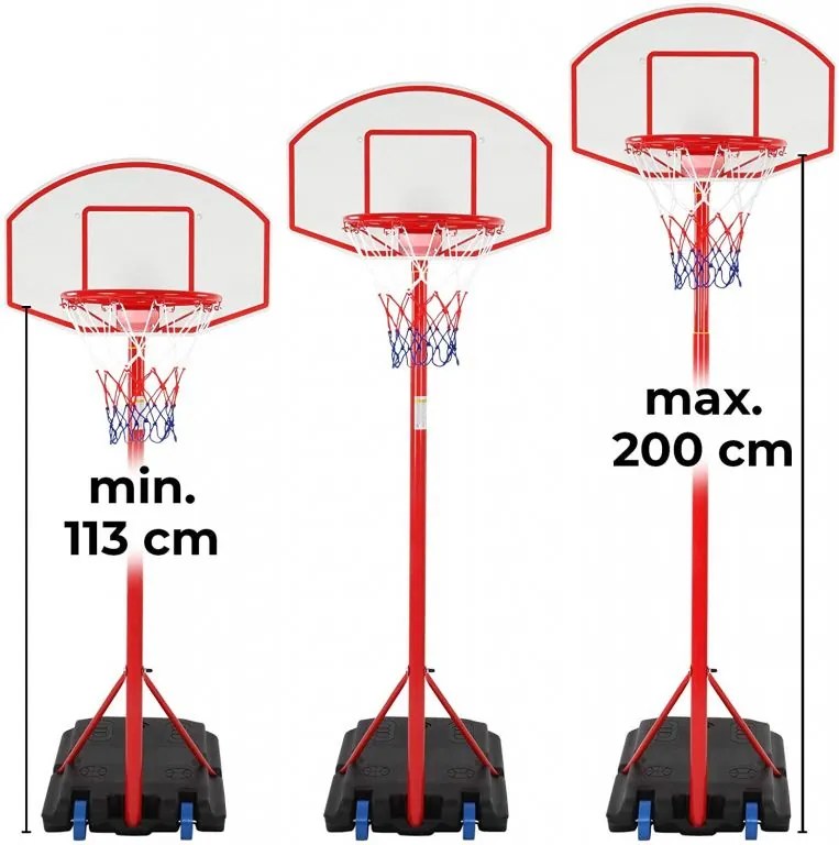 Basketbalový kôš s kolieskami, nastaviteľný 113 - 236 cm