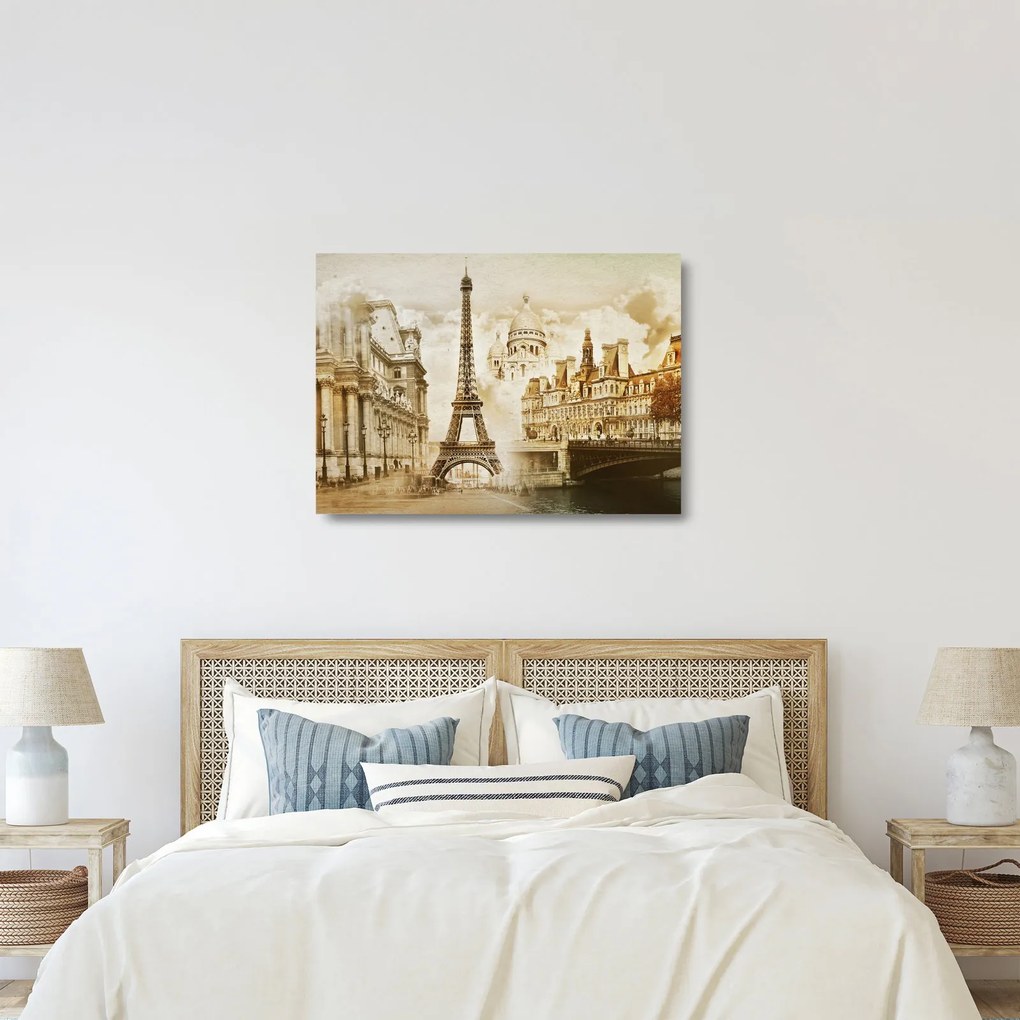 Sklenený obraz - Parížske pamiatky (70x50 cm)