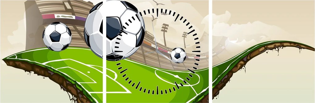 Obraz - Futbalové ihrisko (s hodinami) (90x30 cm)