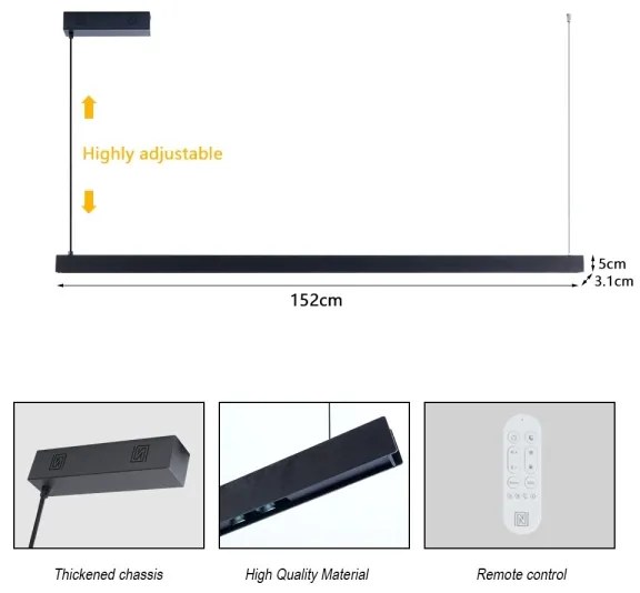Immax NEO 07307L-LED stmievateľný luster na lane MADEIRA 33W/230V Wi-Fi Tuya 152 cm čierny