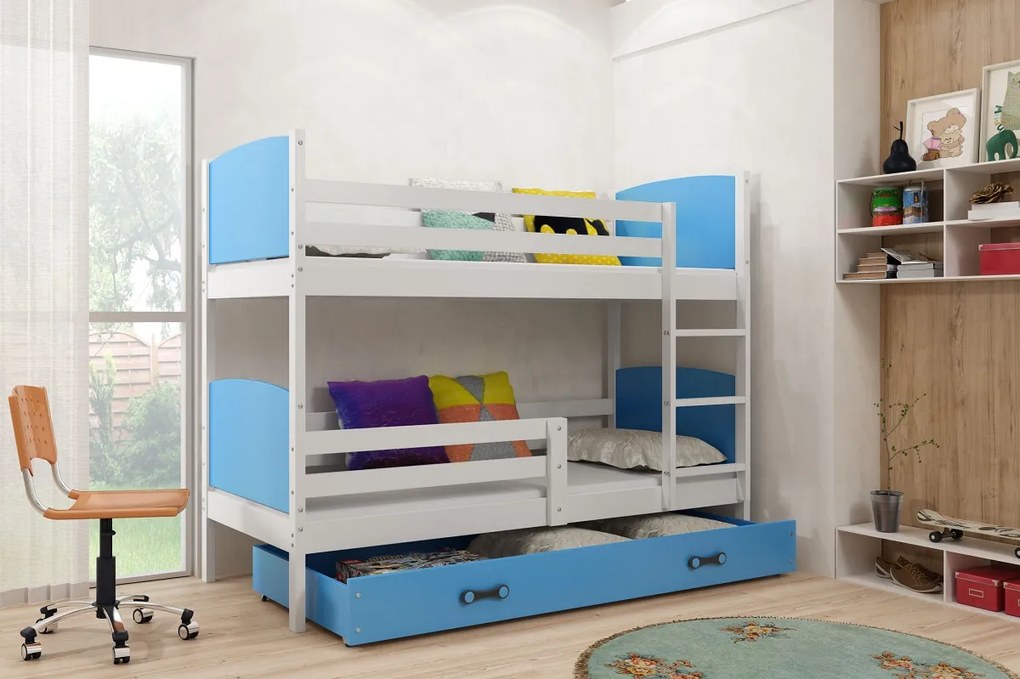 Poschodová posteľ TAMI - 160x80cm - Biela - Modrá