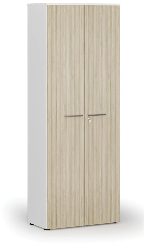 Kancelárska skriňa s dverami PRIMO WHITE, 2128 x 800 x 420 mm, biela/dub prírodná