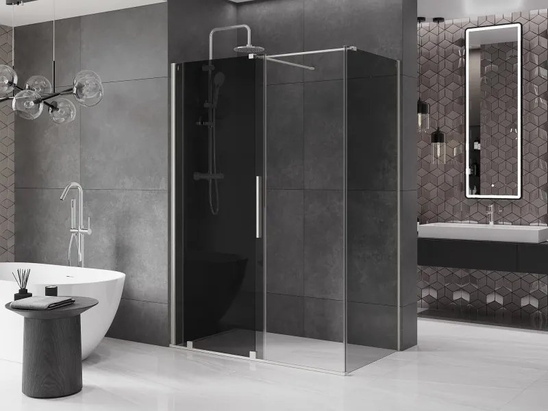 Mexen Velar, sprchový kút s posuvnými dverami 160 x 80 cm, 8mm šedé sklo, brúsená oceľ, 871-160-080-41-97