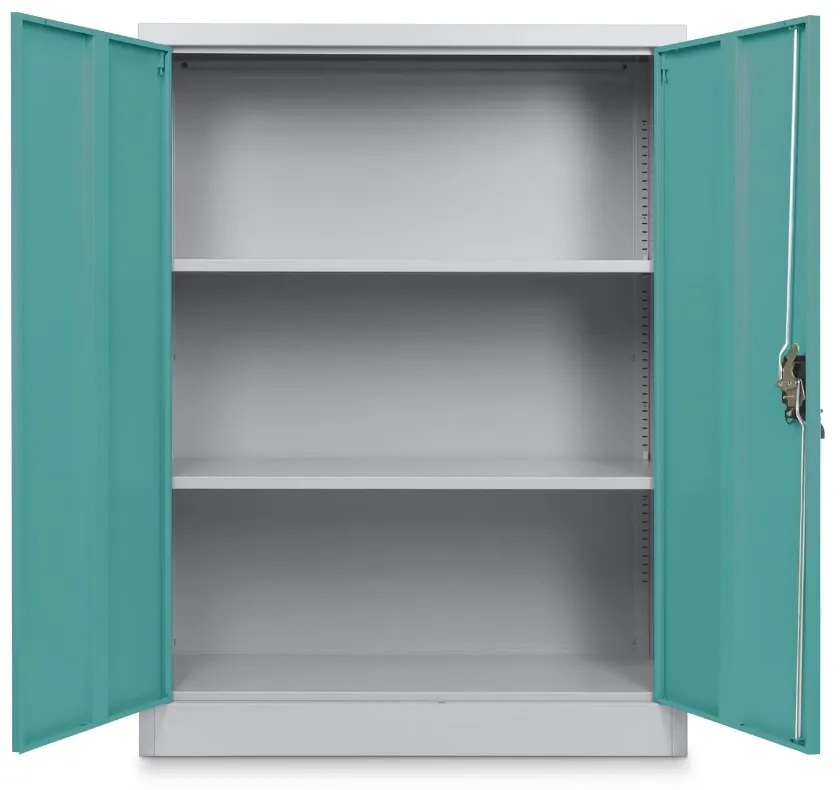 Stredná univerzálna kovová skriňa 90 x 40 x 120 cm, cylindrický zámok, zelená - ral 6033