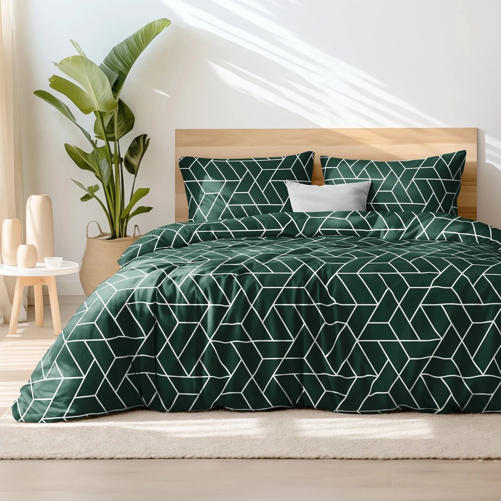 Goldea bavlnené posteľné obliečky - mozaika na tmavo zelenom 140 x 220 a 70 x 90 cm