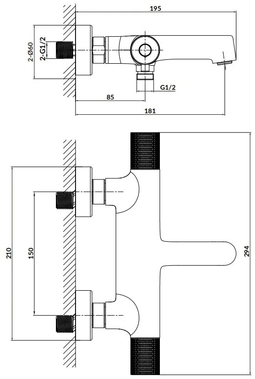 Cersanit Zen, nástenná vaňová batéria, čierna matná, S951-566