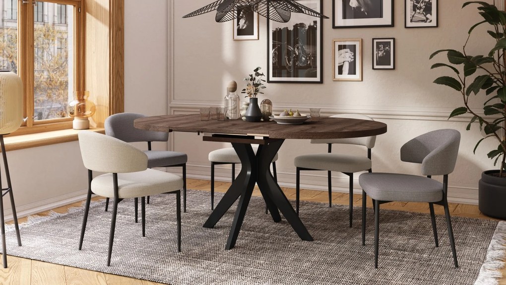 RENZO Hnedý dub/čierna noha - OKRÚHLY STÔL Ø110 ROZKLADACÍ DO 180 cm | DO KUCHYNE JEDÁLNE OBÝVAČKY RETRO