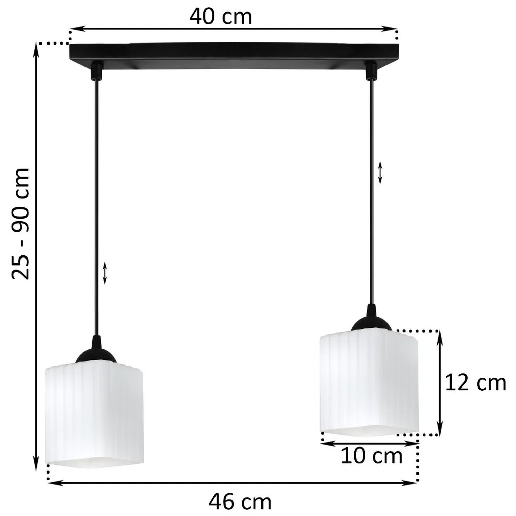 Závesné svietidlo Riffle Square, 2x biele sklenené tienidlo, b