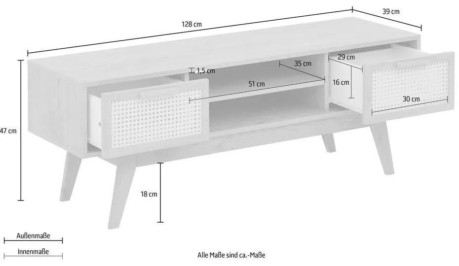 TV stolík v dekore duba v prírodnej farbe 128x47 cm Bridget – Støraa