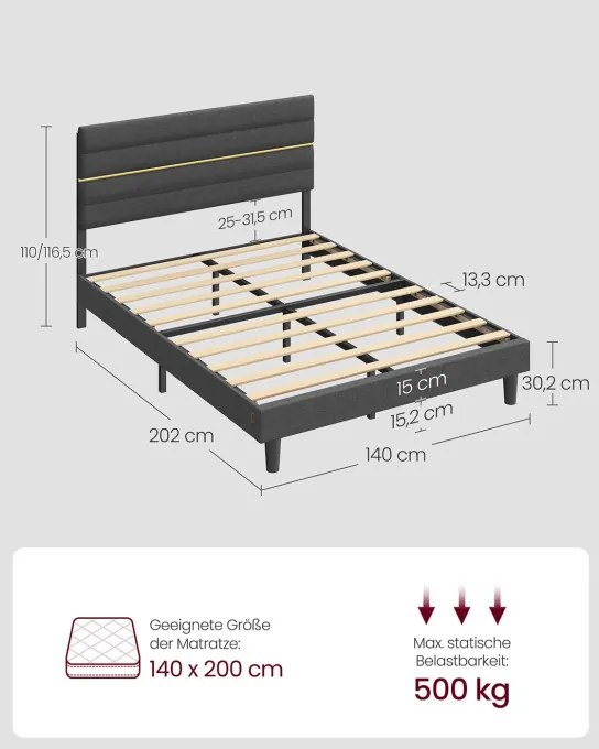 Manželská posteľ 140 cm RMB504G01 sivá