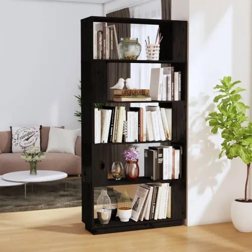 vidaXL Knižnica/deliaca stena čierna 80x25x163,5 cm masívna borovica-